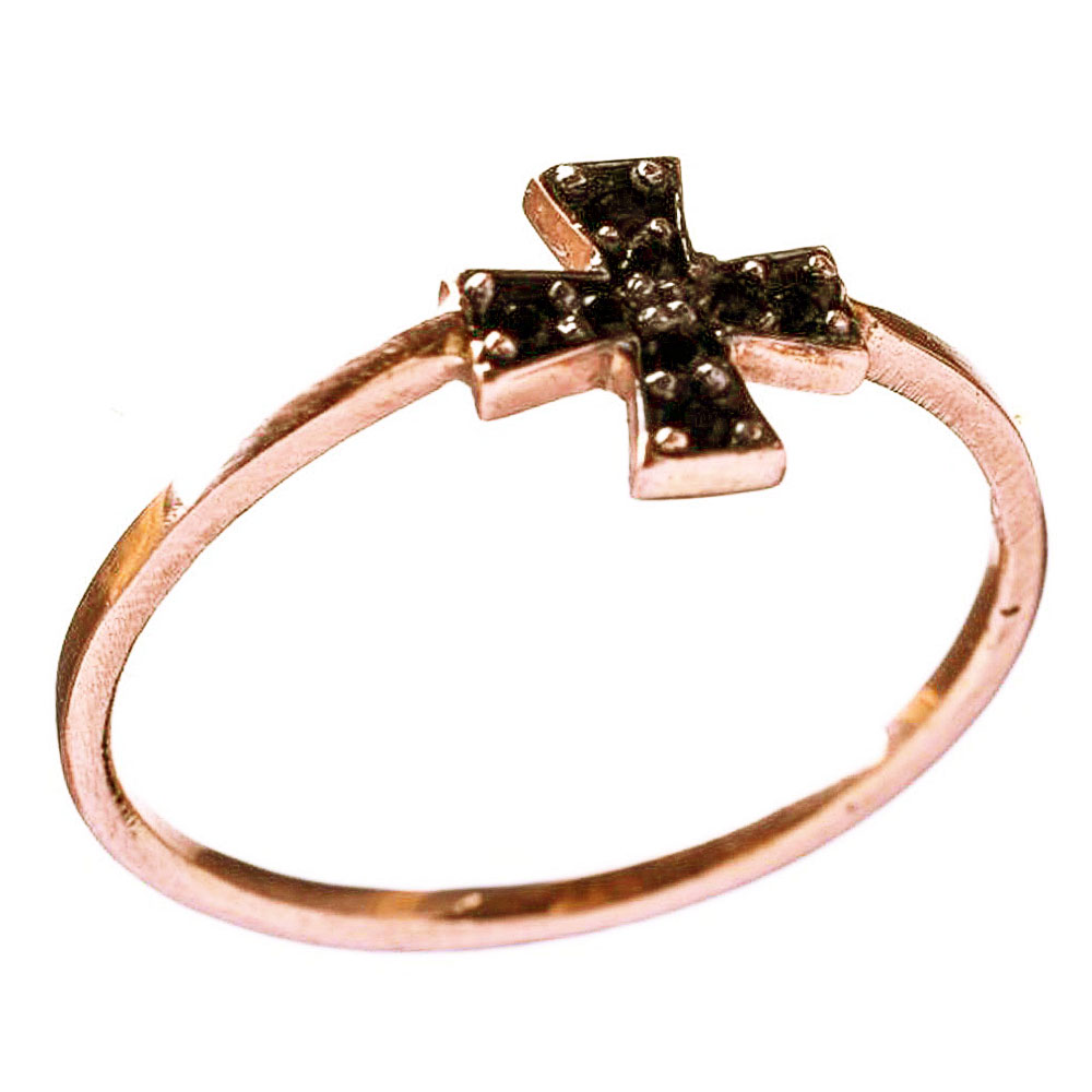 Δαχτυλίδι Ροζ Χρυσό με Ζιργκόν μαύρα σε σχήμα Σταυρό κ9 Νο53, Gatsa κωδ ΜΟ0573