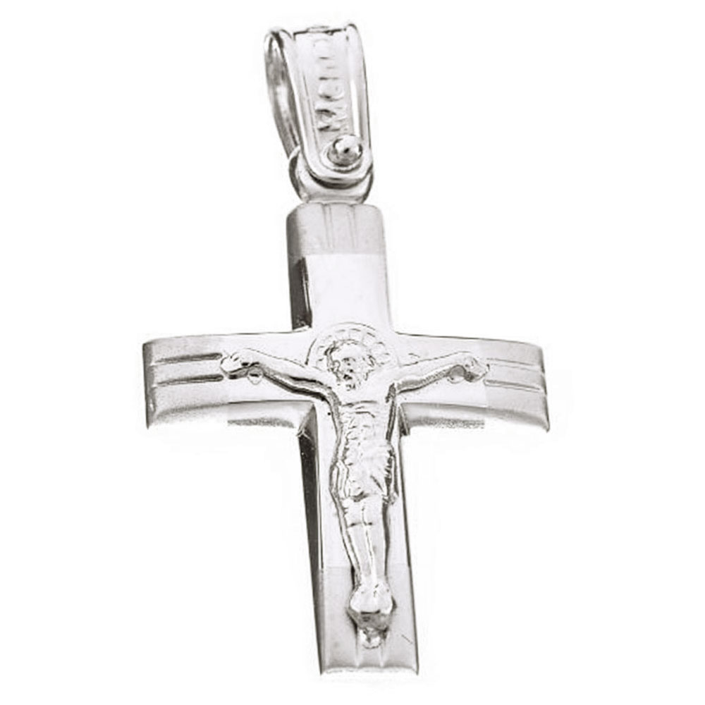 Σταυρός Ανδρικός Λευκόχρυσος με εσταυρωμένο χωρίς αλυσίδα κ14 Menekou κωδ ΣΤ0265