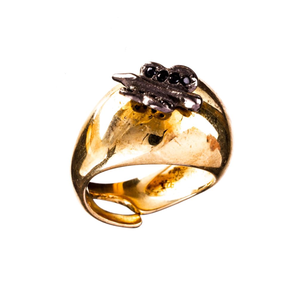 Δακτυλίδι Πεταλούδα με Ζιργκόν μαύρα Επίχρυσο Κίτρινο 925 Νο45 Gatsa κωδ ΔΑ1516