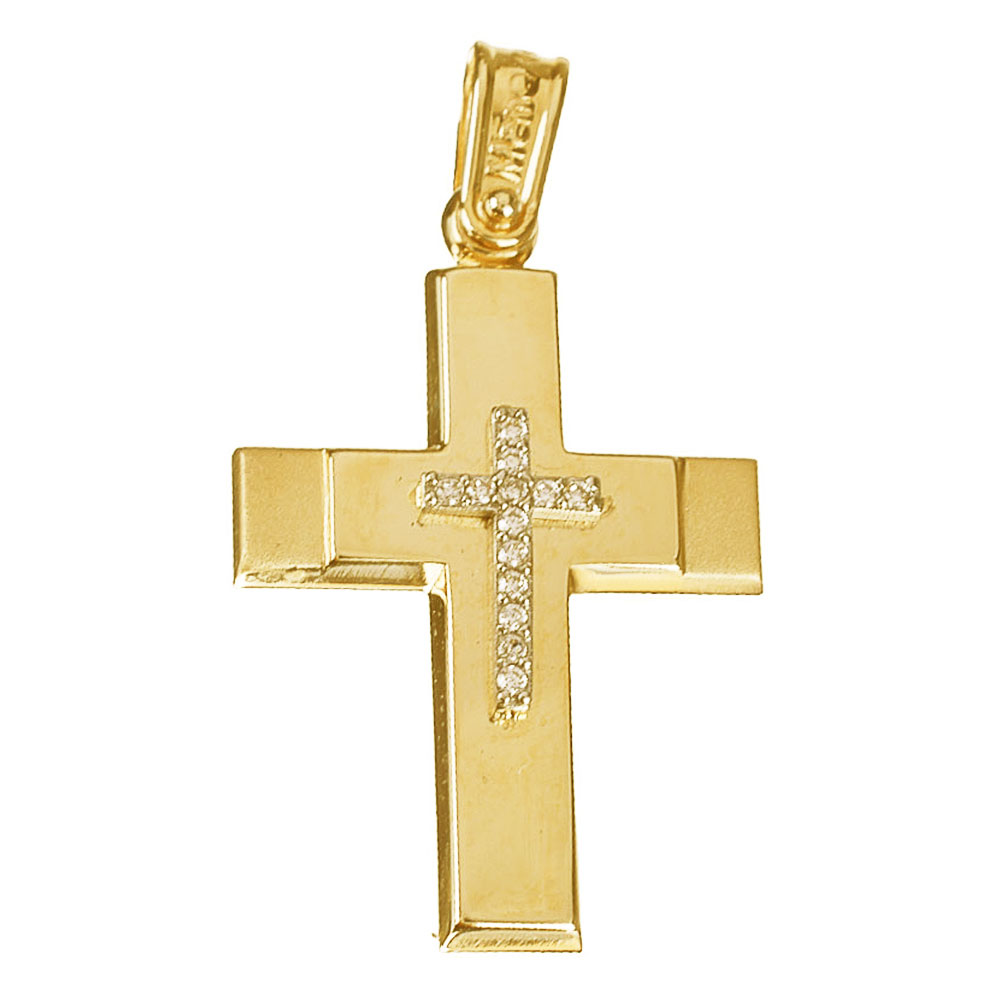 Σταυρός Γυναικείος Κίτρινος Χρυσός κ14 με zirgon Gatsa ΣΤ2180