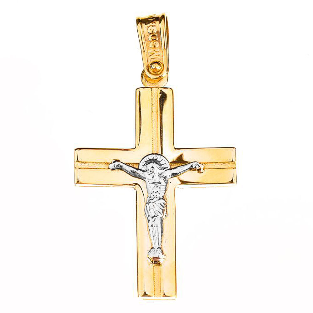Σταυρός Ανδρικός Δίχρωμος Χρυσός κ14 με  Εσταυρωμένο Menekou ΣΤ2192 3.2*2mm