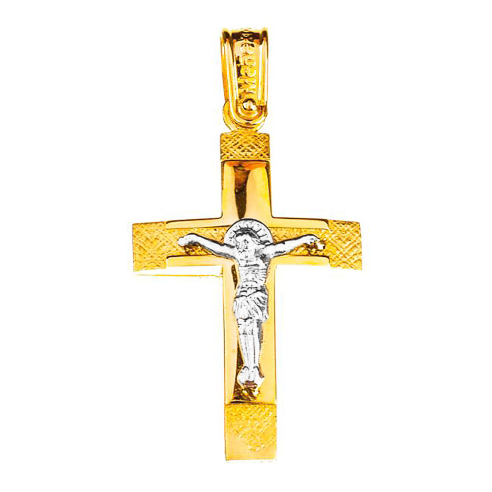 Σταυρός Ανδρικός με Εσταυρωμένο Δίχρωμος κ14 Menekou ΣΤ2146 3.3*1.7mm
