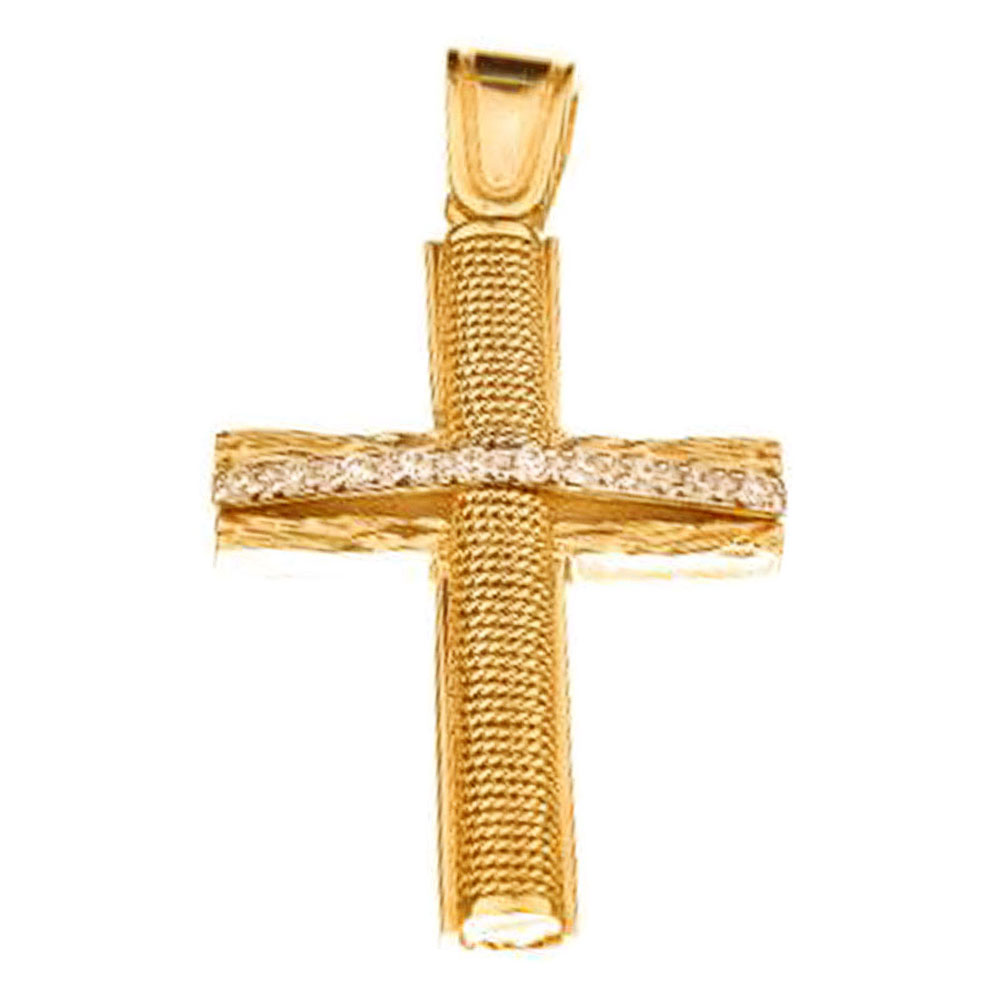 Σταυρός Γυναικείος Κίτρινος Χρυσός κ14 Gatsa με zirgon ΣΤ 2000