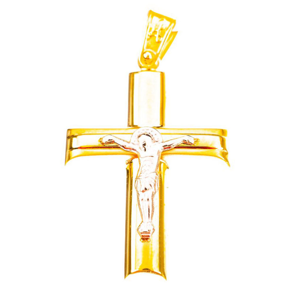 Σταυρός Ανδρικός Δίχρωμος κ14 με Εσταυρωμένο Alorado ΑΣΤ4501