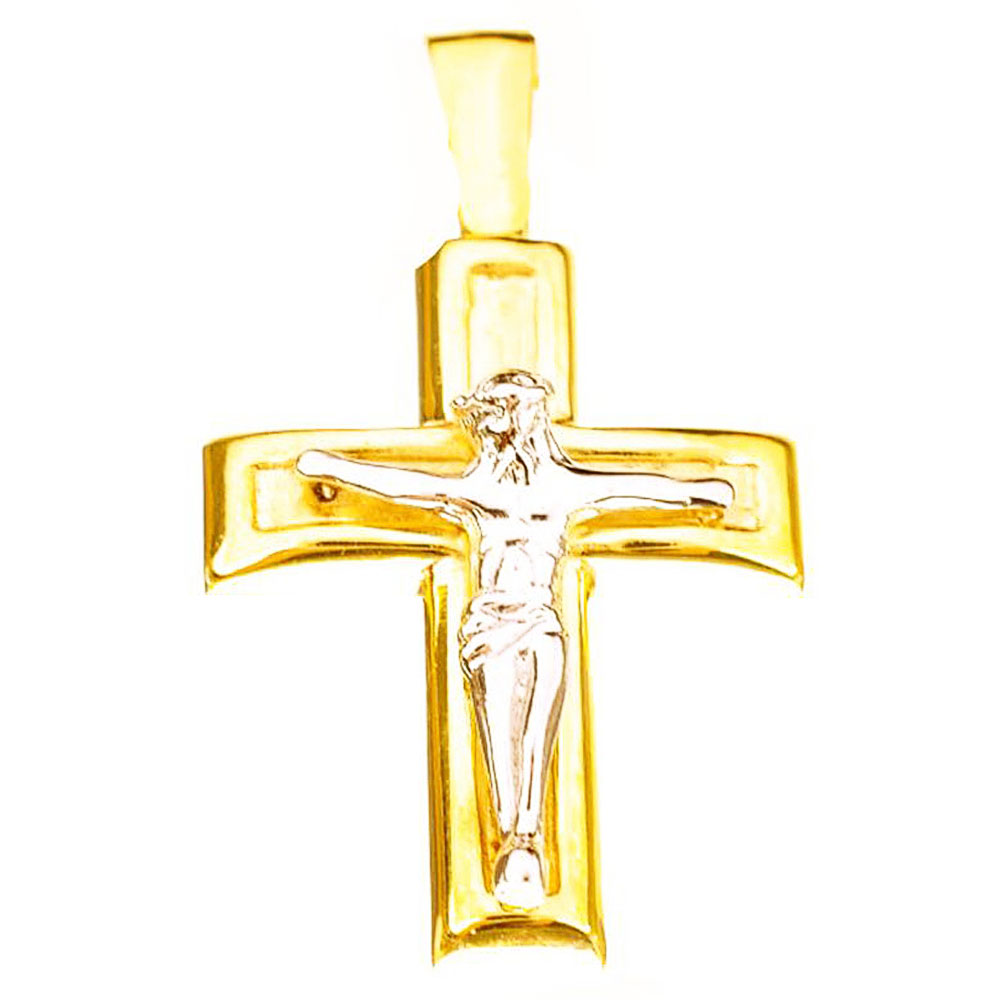 Σταυρός Ανδρικός με Εσταυρωμένο Δίχρωμος Χρυσός κ14 Gatsa 25A8K