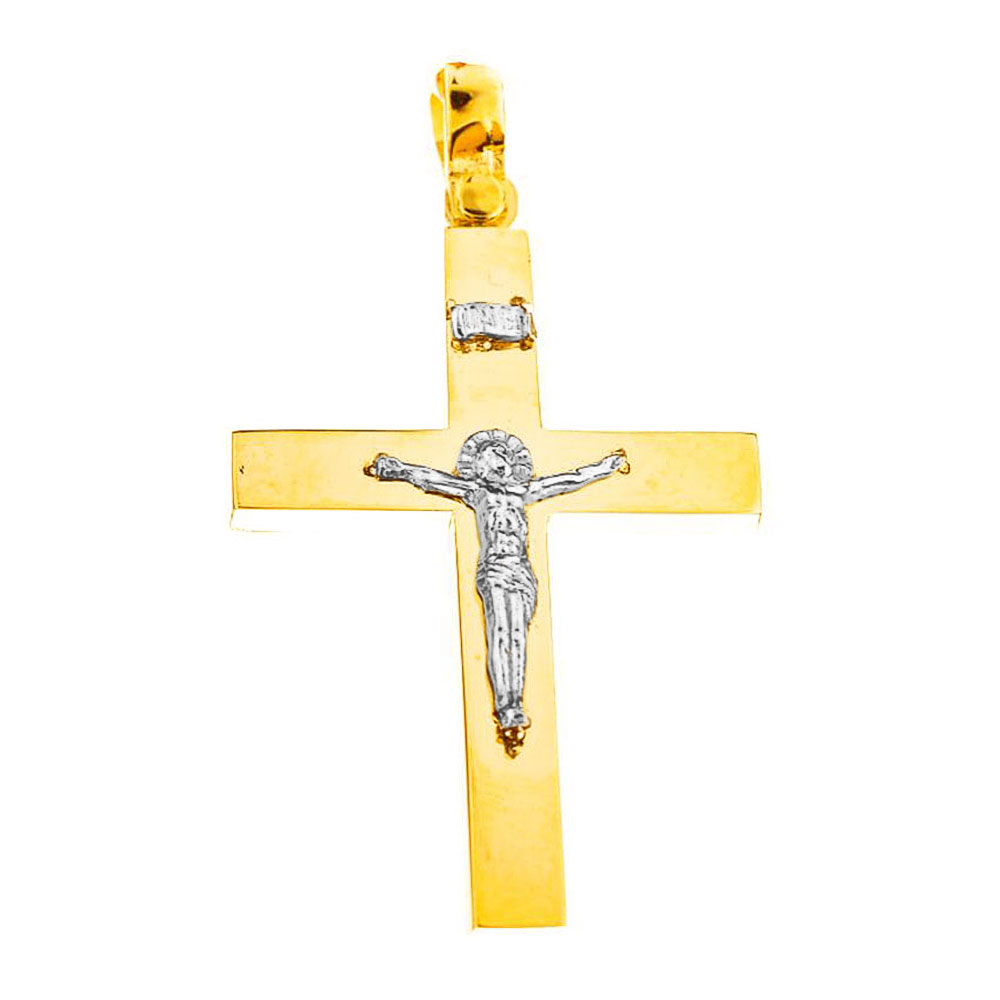 Σταυρός με Εσταυρωμένο Χρυσός Δίχρωμος κ14 ΣΤ377 Gatsa