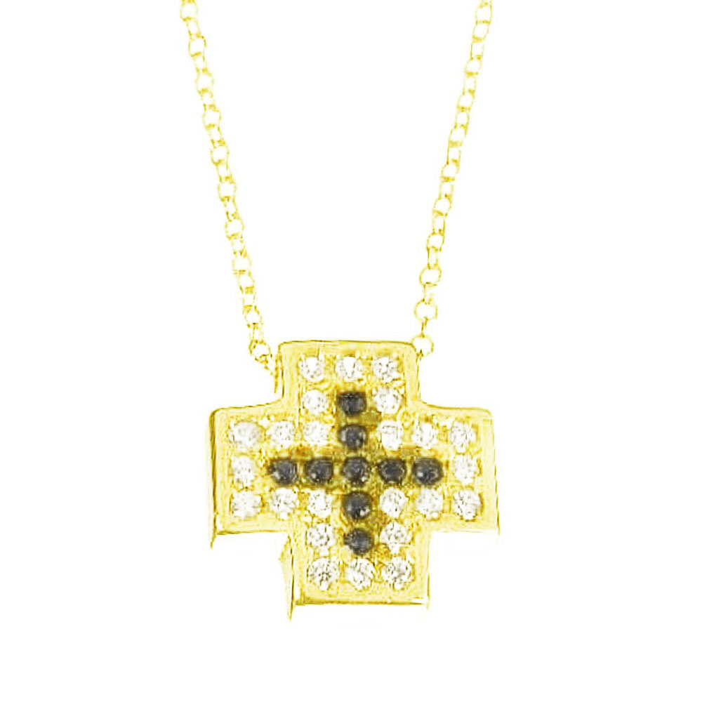 Σταυρός Κολιέ σε Κίτρινο Χρυσό κ14 με άσπρα-μαύρα zircon 41cm Gatsa ΚΛ0080