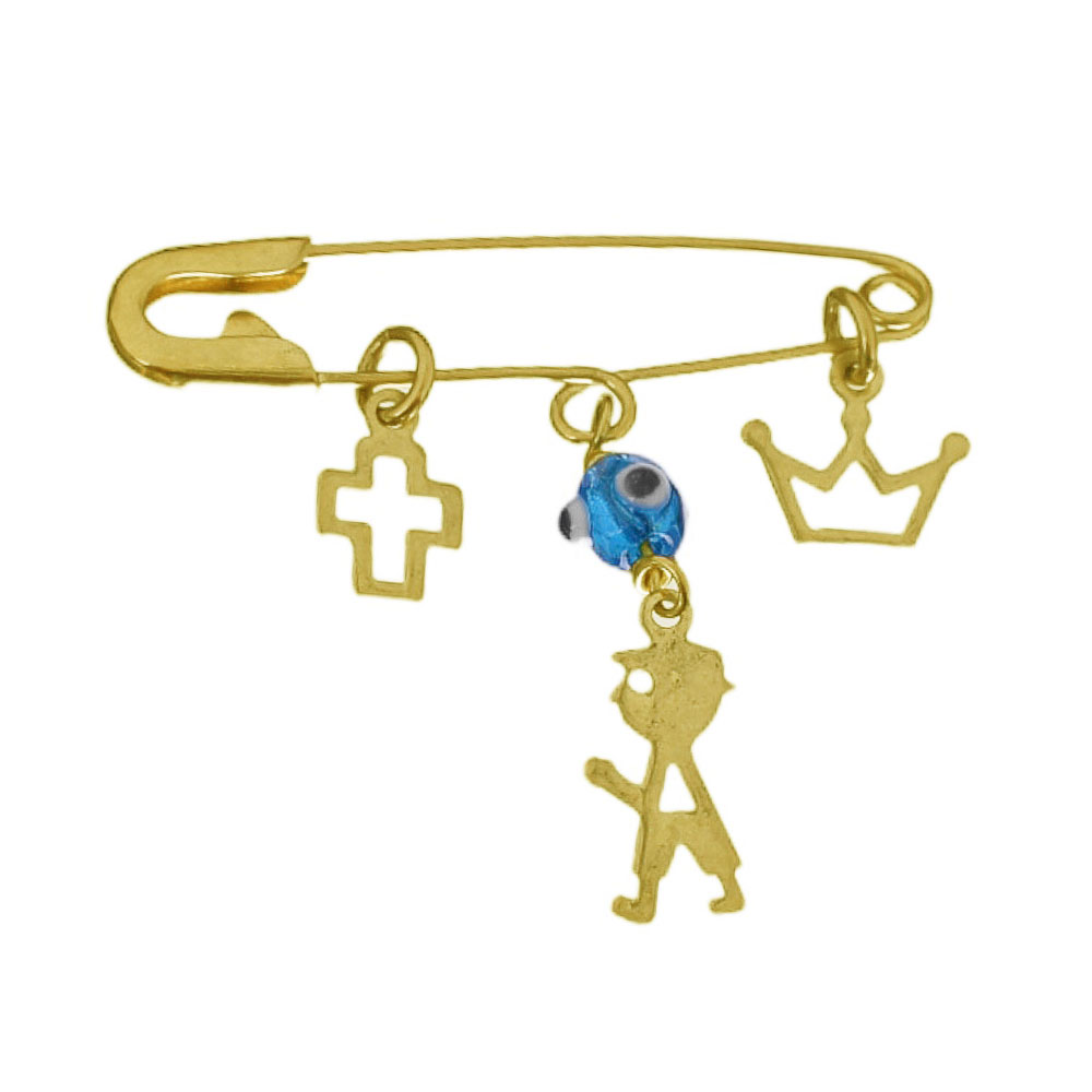 Φυλακτό για Αγόρι σε Κίτρινο Χρυσό κ9 με σταυρό-ματάκι-κορώνα Gatsa Φ0244