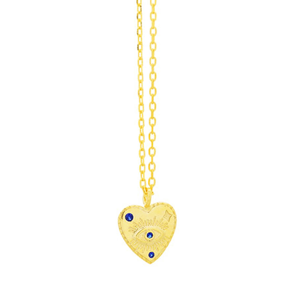 Κολιέ Καρδιά με μάτι σε Κίτρινο Ασήμι 925 42-45cm Prince 586-3M