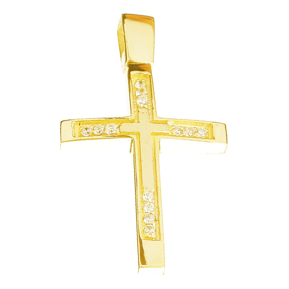 Σταυρός Γυναικείος σε Κίτρινο Χρυσό κ14 με zircon Gatsa 0332