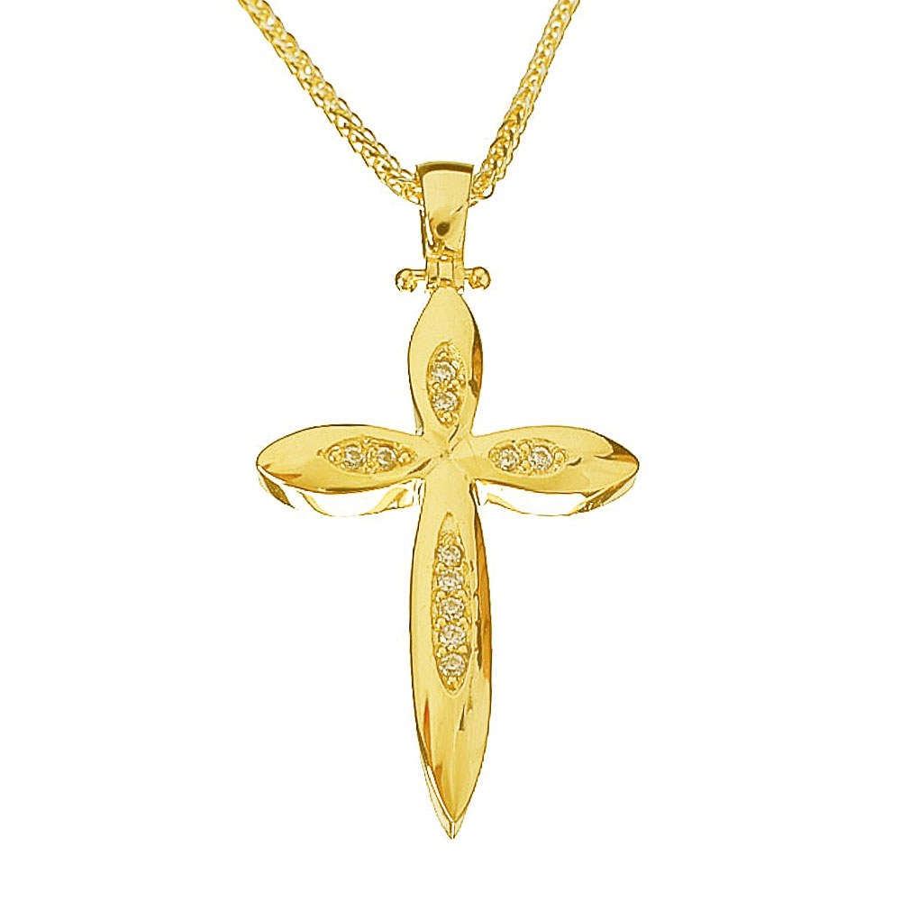Σταυρός(χωρίς αλυσίδα) Γυναικείος σε Κίτρινο Χρυσό κ14 με zircon Gatsa 0342