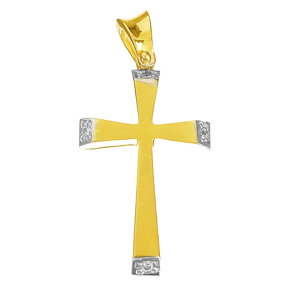 Σταυρός Γυναικείος σε Κίτρινο Χρυσό κ14 Ματ και λεπτομέρειες με Λευκόχρυσο στις άκρες Gatsa 0463
