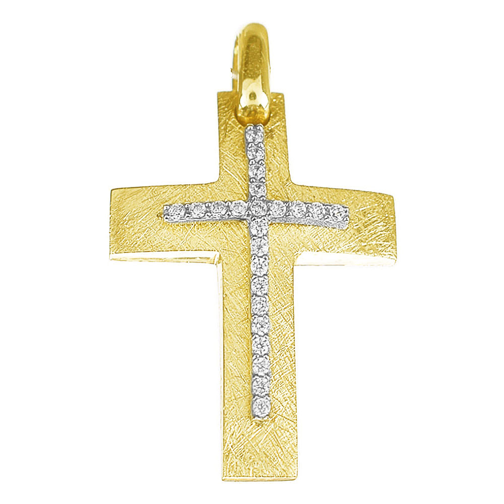 Σταυρός Γυναικείος σε Κίτρινο Χρυσό κ14 με zircon Gatsa 04154