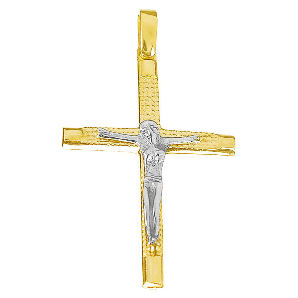 Σταυρός Ανδρικός σε Χρυσό κ14 Δίχρωμος με Εσταυρωμένο Gatsa 0985