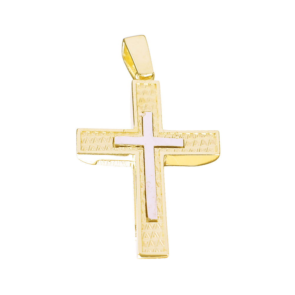Σταυρός Ανδρικός σε Χρυσό κ14 Δίχρωμος διπλής Όψεως 1038 Gatsa