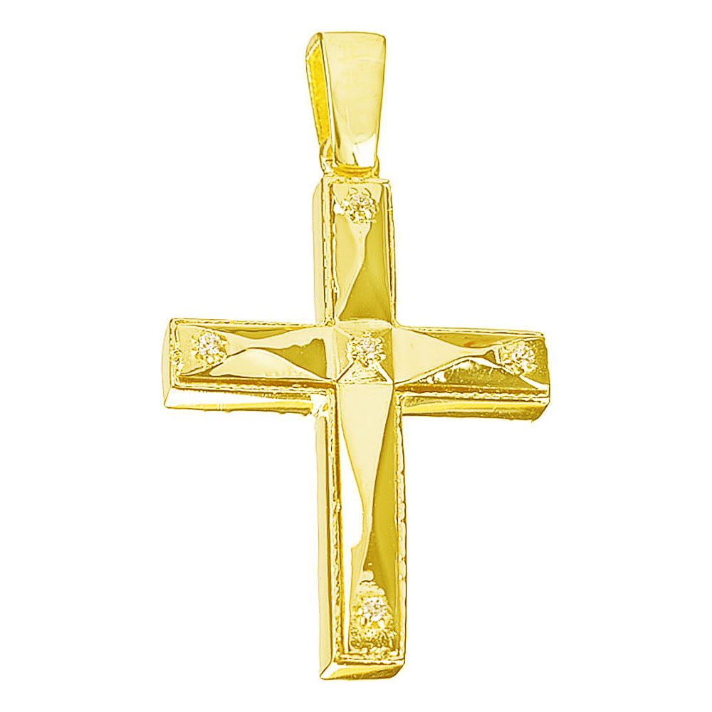 Σταυρός Γυναικείος σε Χρυσό κ14 Δίχρωμος Διπλής Όψεως 1225