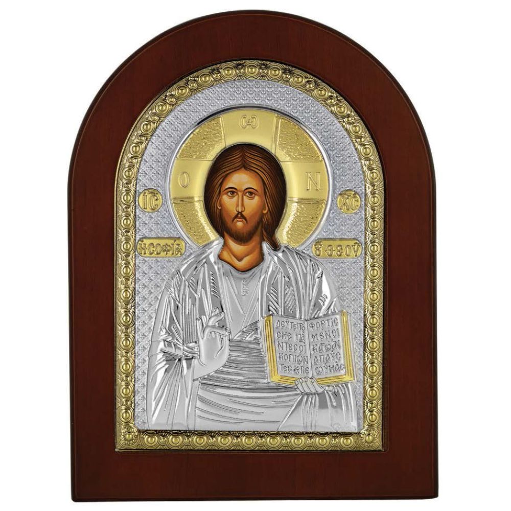 Εικόνα Χριστός σε Ασήμι και Χρυσό 925 με ξύλο σε οβάλ 10*14 Prince E1107DX