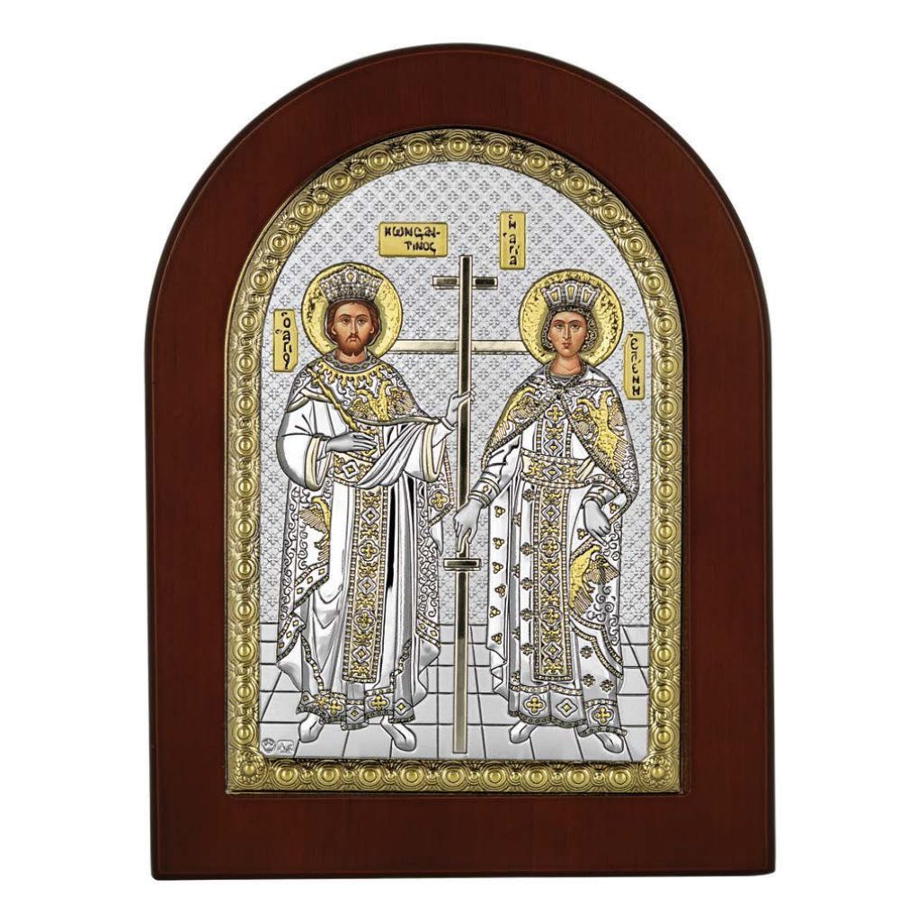 Εικόνα Άγιος Κωνσταντίνος και Ελένης σε Ασήμι και Χρυσό 925 Οβάλ 15*21 Prince E1146BX