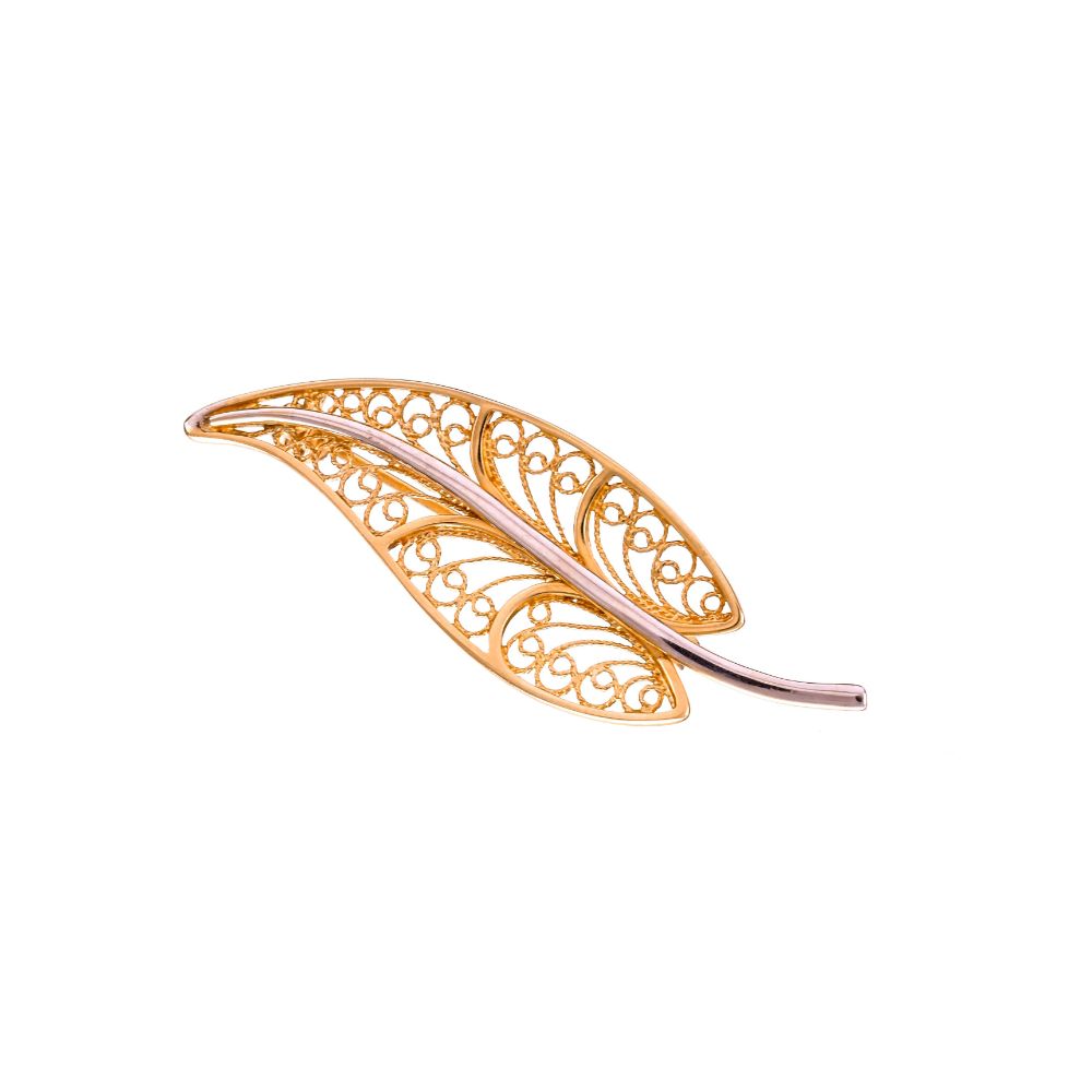 Καρφίτσα Δίχρωμη Χρυσή σε σχήμα φύλλου κ14 Gatsa κωδ ΚΦ0062