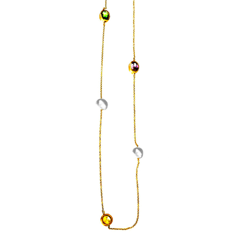 Κολιέ Κίτρινο Χρυσό με μαργαριτάρι και πέτρες Ζιργκόν κ14 Gatsa κωδ ΚΛ0136