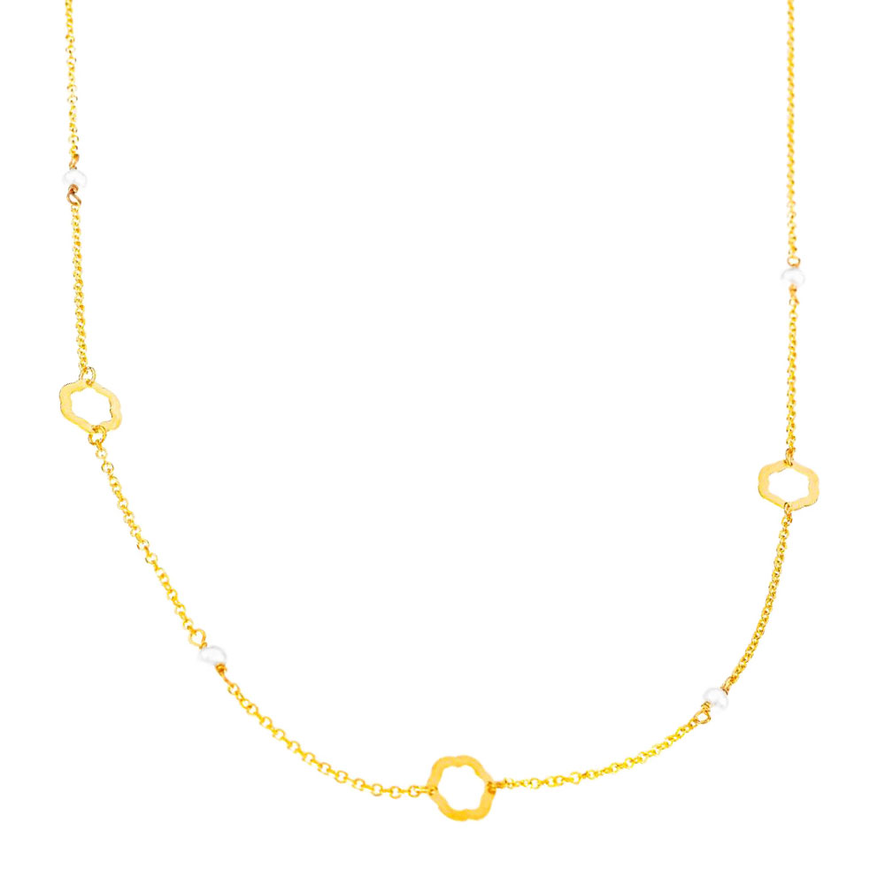 Κολιέ Κίτρινο Χρυσό Μαργαριτάρι με αλυσίδα 40cm και πάχος 0,5mm κ14 Gatsa κωδ ΚΛ0282