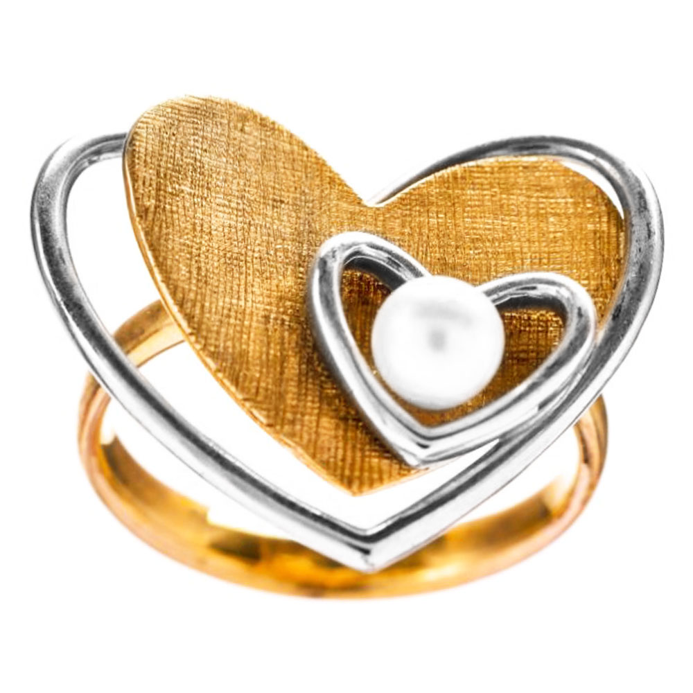 Δακτυλίδι Καρδιά με μαργαριτάρι Δίχρωμη κ14 Ν55 κωδ ΔΤ0608