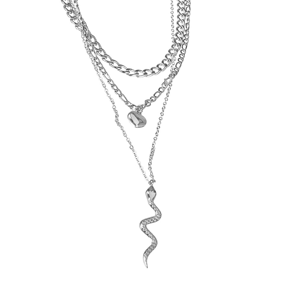 Κολιέ Γυναικείο Ατσάλι τριπλή αλυσίδα με φίδι -καρδιά Visetti 22A-KD011S