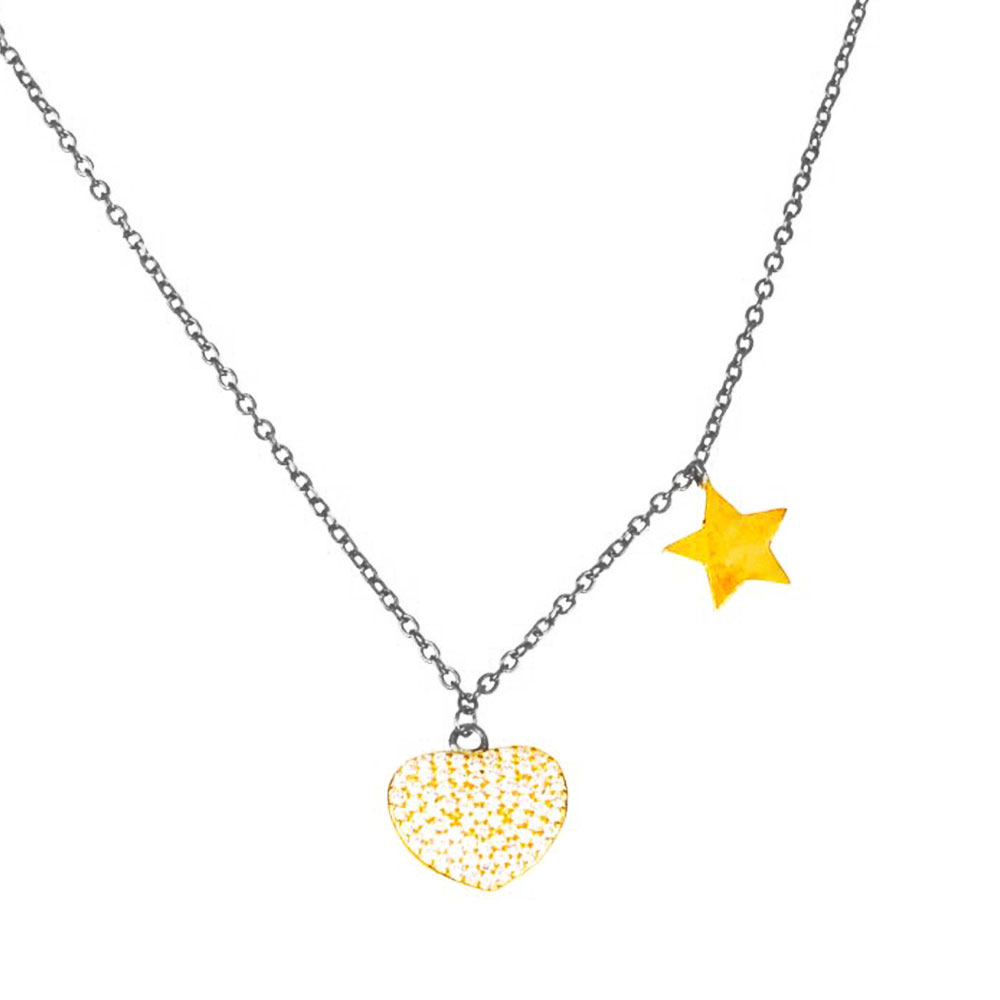 Κολιέ Καρδιά με αστέρι Επίχρυσο Κίτρινο με μαύρη αλυσίδα 925 Gatsa κωδ ΚΛ0639