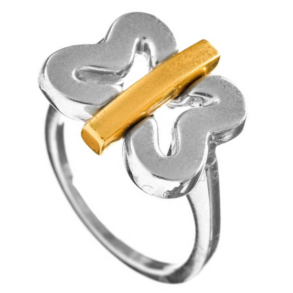 Δακτυλίδι Δίχρωμο Χρυσό κ14 Ν53 σε πεταλούδα λουστρέ Gatsa ΔΤ0693