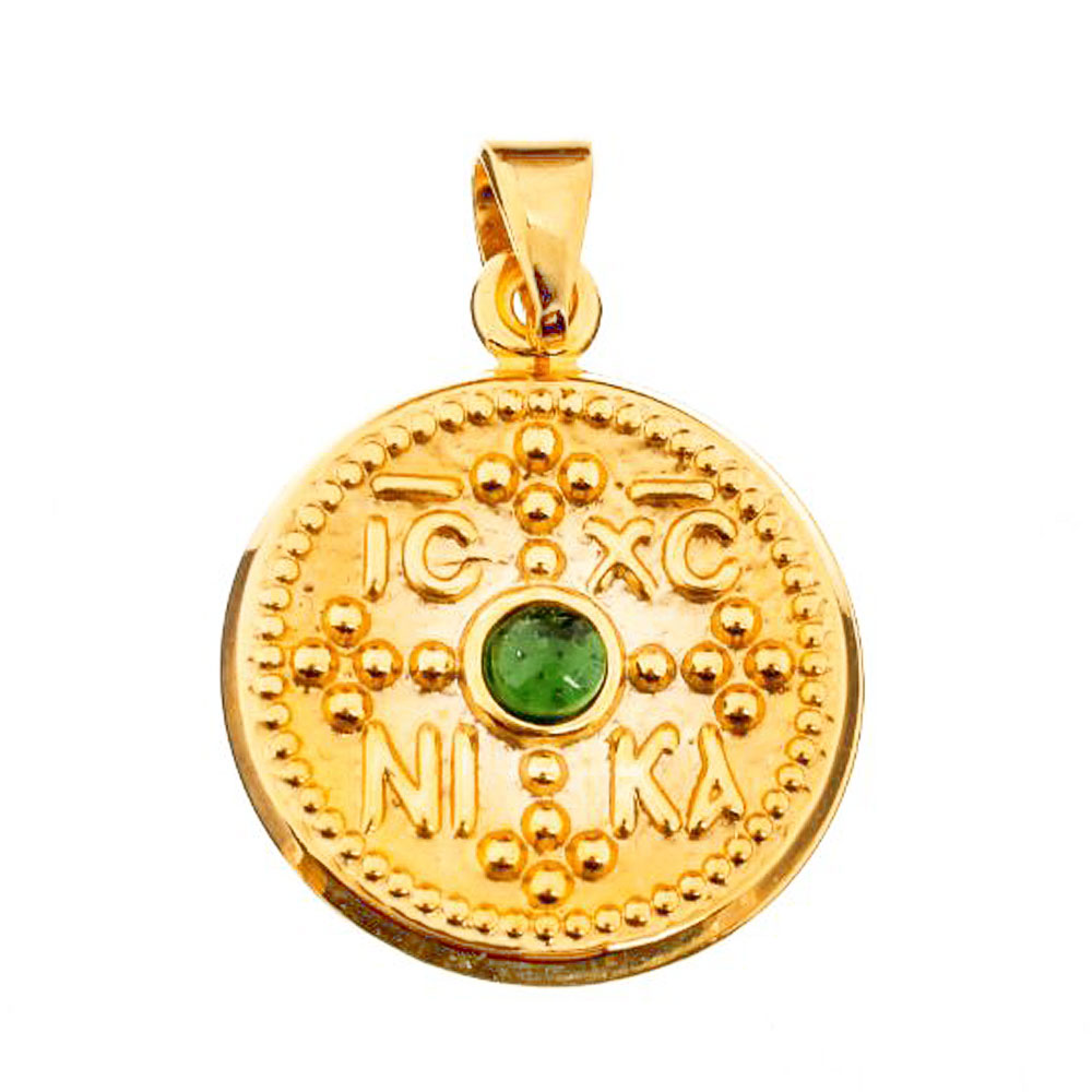Κωνσταντινάτο σε Κίτρινο χρυσό κ9 Στρογγυλό με πράσινο zirgon Gatsa 0837