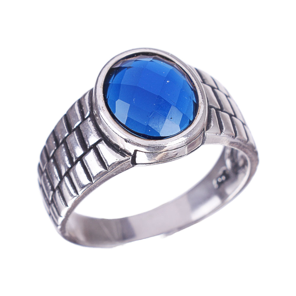 Δακτυλίδι Ανδρικό Ασήμι 925 με μπλε πέτρα Ν70 Gatsa 0899