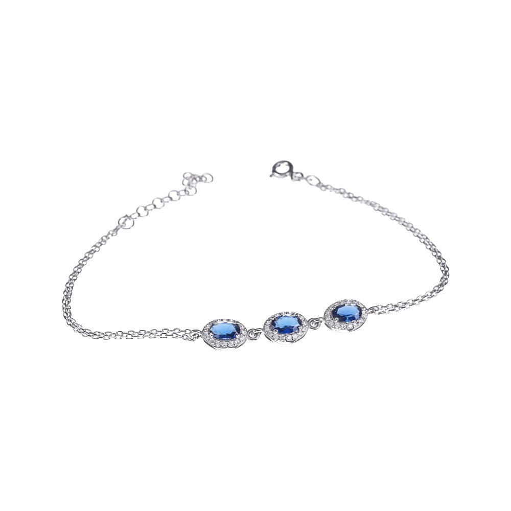 Βραχιόλι Γυναικείο Ασήμι 925 Ροζέτες με μπλε οβάλ zircon 16-19cm Gatsa 0941