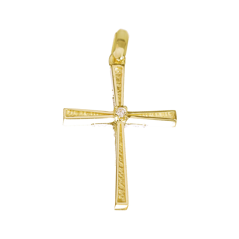 Σταυρός Γυναικείος σε Κίτρινο Χρυσό κ14 με zircon διπλής Όψεως 0975 Gatsa