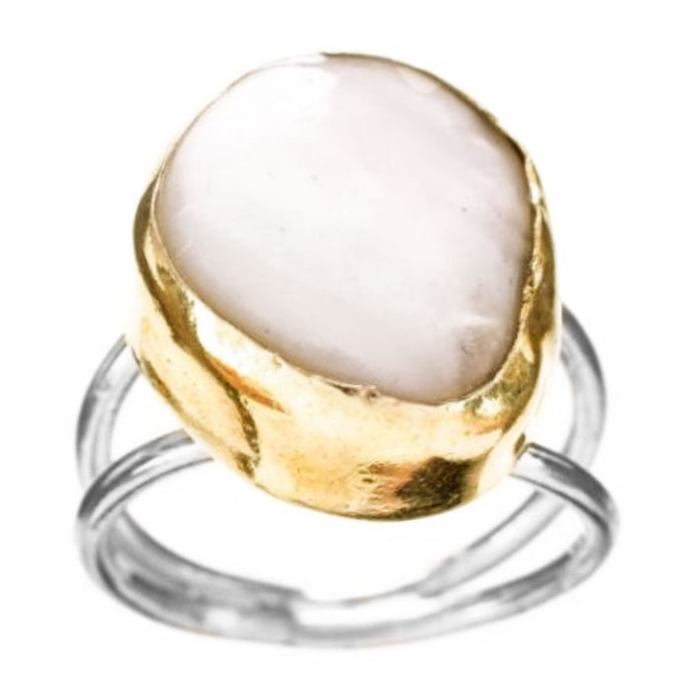 Δακτυλίδι Γυναικείο Επίχρυσο Δίχρωμο με μαργαριτάρι 925 Ν55 Gatsa ΔΤ1025