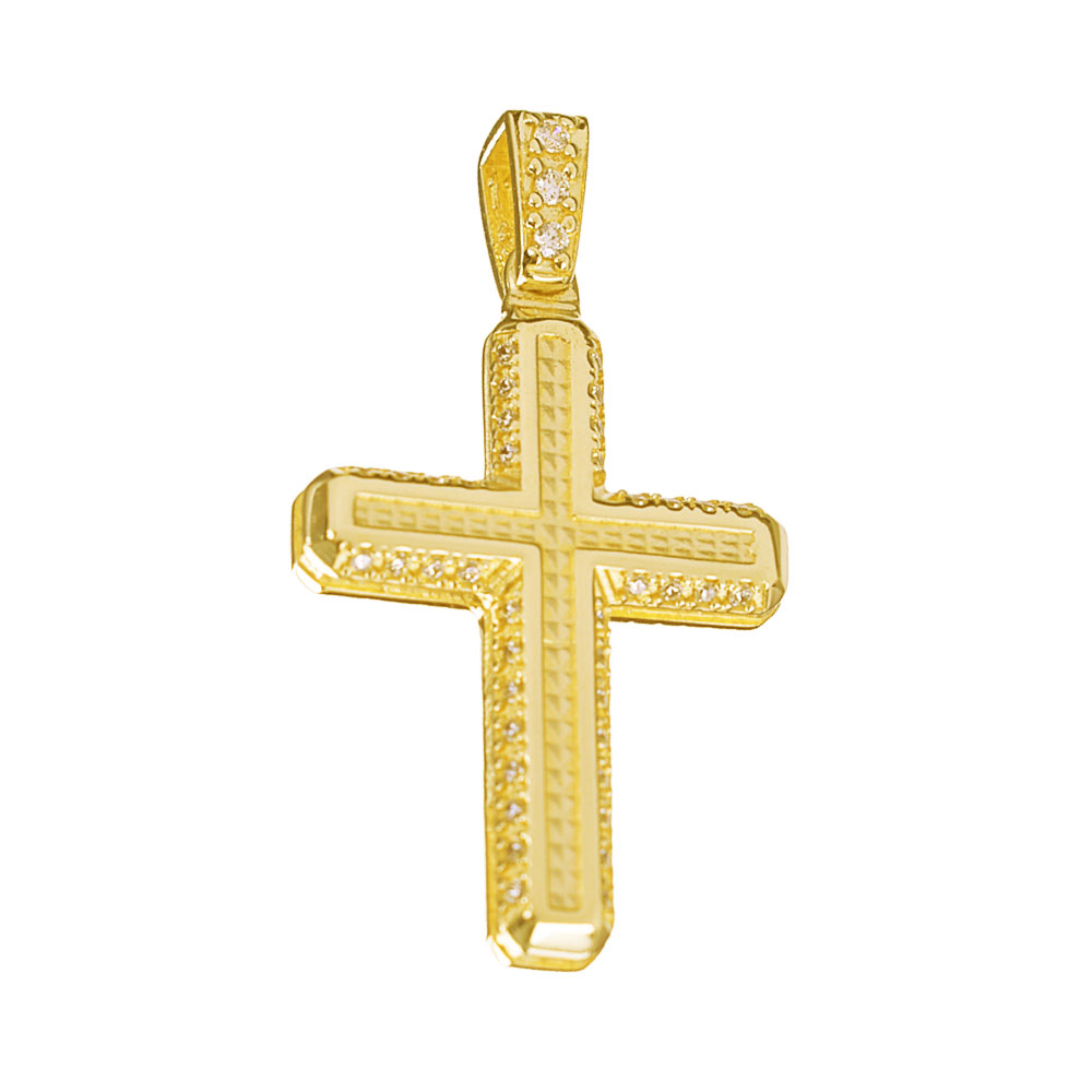 Σταυρός Γυναικείος Κίτρινος Χρυσός κ14 διπλής όψεως Gatsa 1031