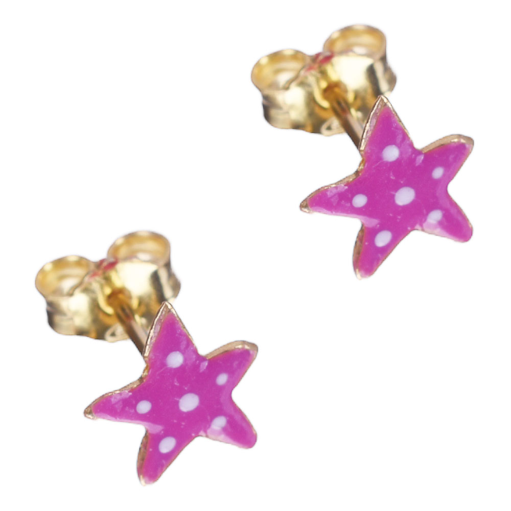 Σκουλαρίκια Παιδικά Ασήμι 925 Αστεράκι με ροζ σμάλτο Gatsa 3433