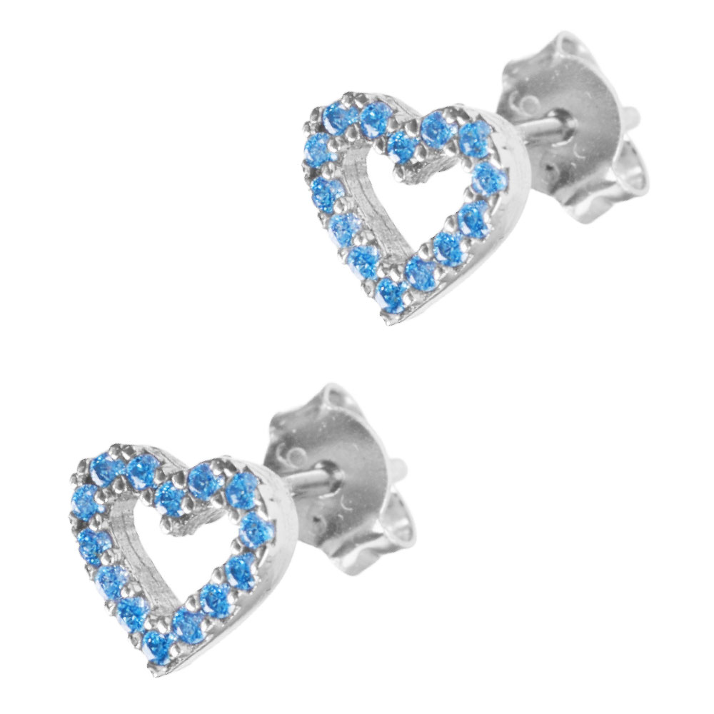 Σκουλαρίκια Παιδικά Καρδιές με γαλάζιο zircon Ασήμι 925 1209