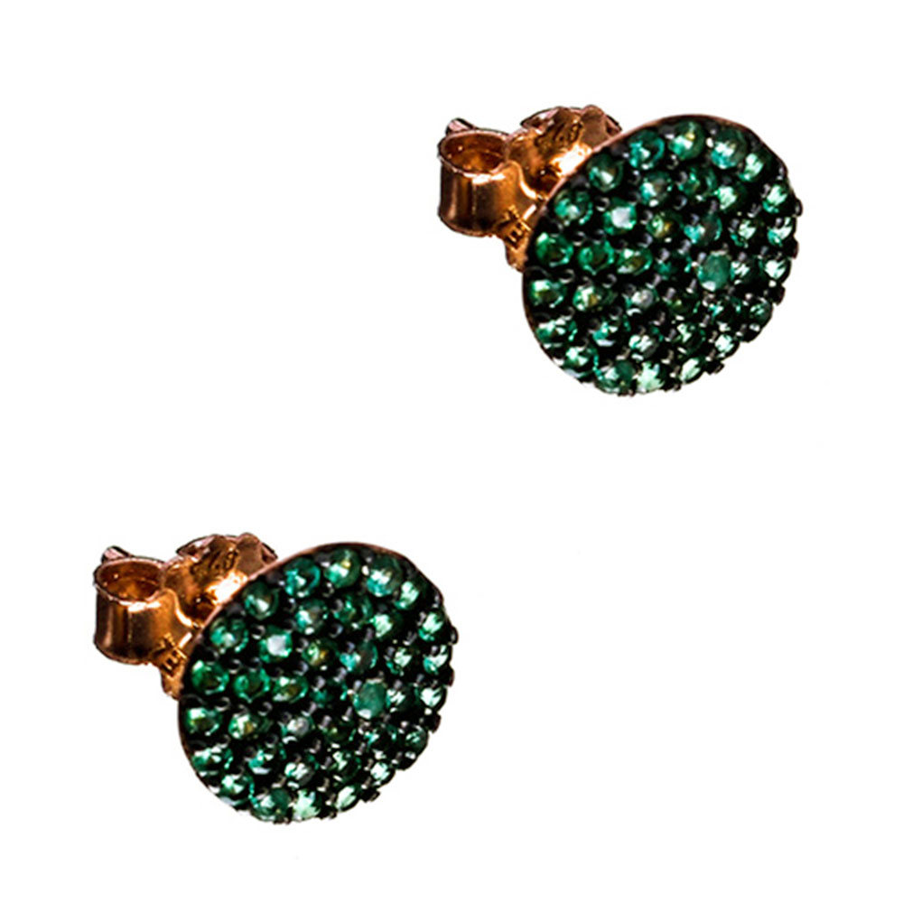 Σκουλαρίκια Πετράτα με πράσινα Ζιργκόν Κουμπωτά Επίχρυσα Ροζ 925 Gatsa κωδ ΣΚ1419