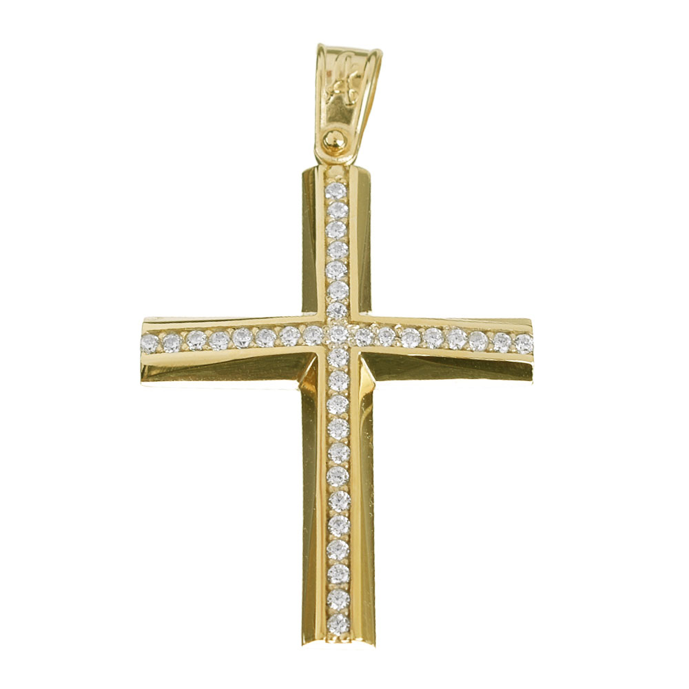 Σταυρός Γυναικείος σε Κίτρινο Χρυσό κ14 με zircon Alorado 1608