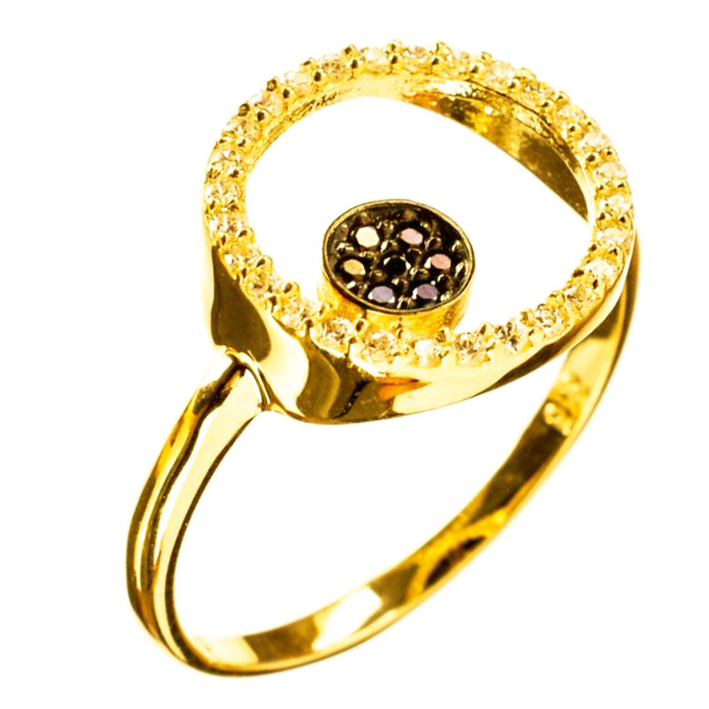 Δακτυλίδι Chevallier Κίτρινο Χρυσό με Ζιργκόν άσπρα και μαύρα κ14 Νο53, Gatsa κωδ ΔΑ1711
