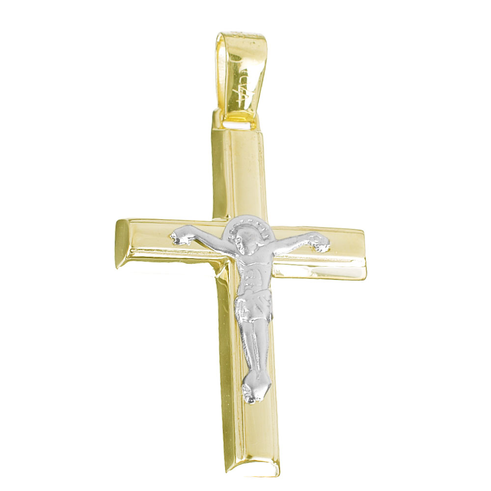 Σταυρός Ανδρικός Δίχρωμος Χρυσός κ14 με Εσταυρωμένο Filva 1732