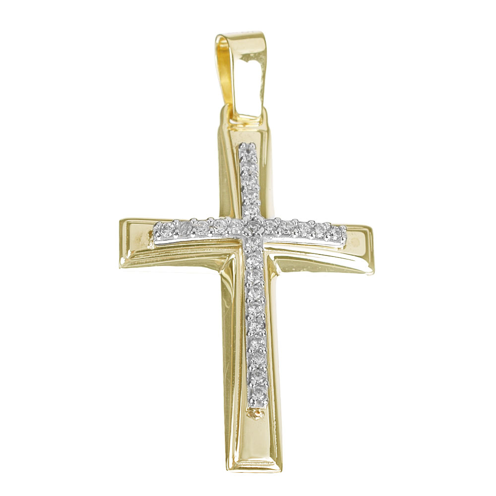 Σταυρός Γυναικείος Δίχρωμος Χρυσός κ14 με zircon Filva 1746