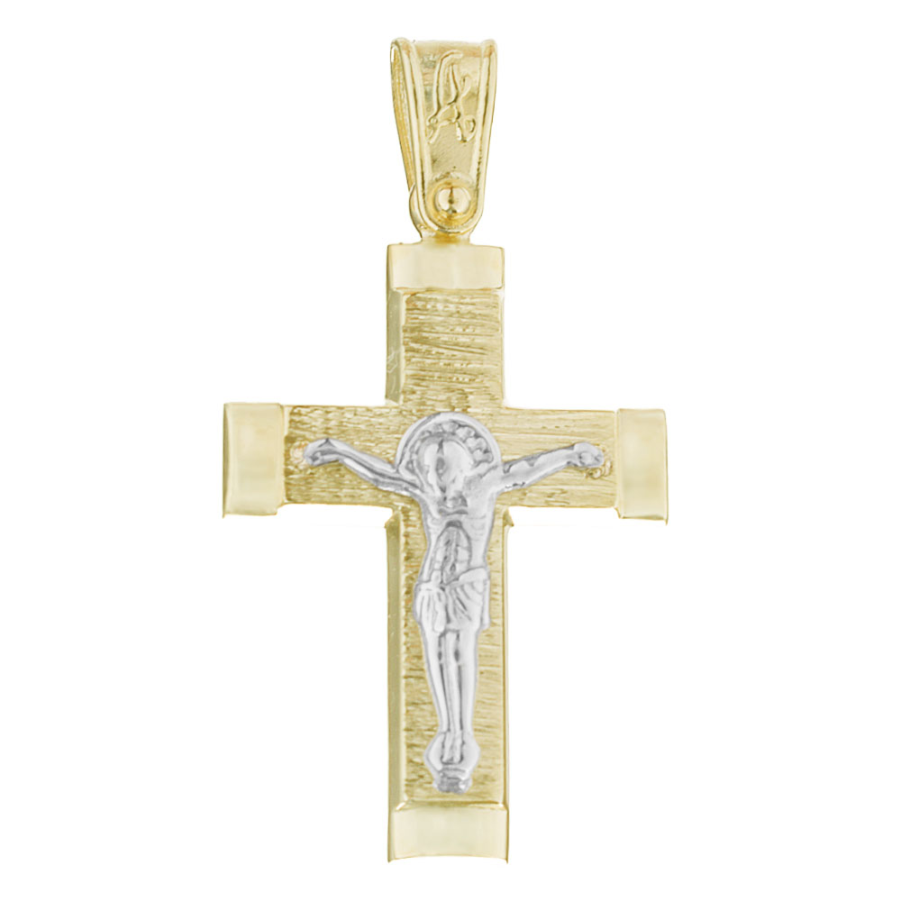 Σταυρός Ανδρικός με Εσταυρωμένο Δίχρωμος Χρυσός κ14 Alorado 1778