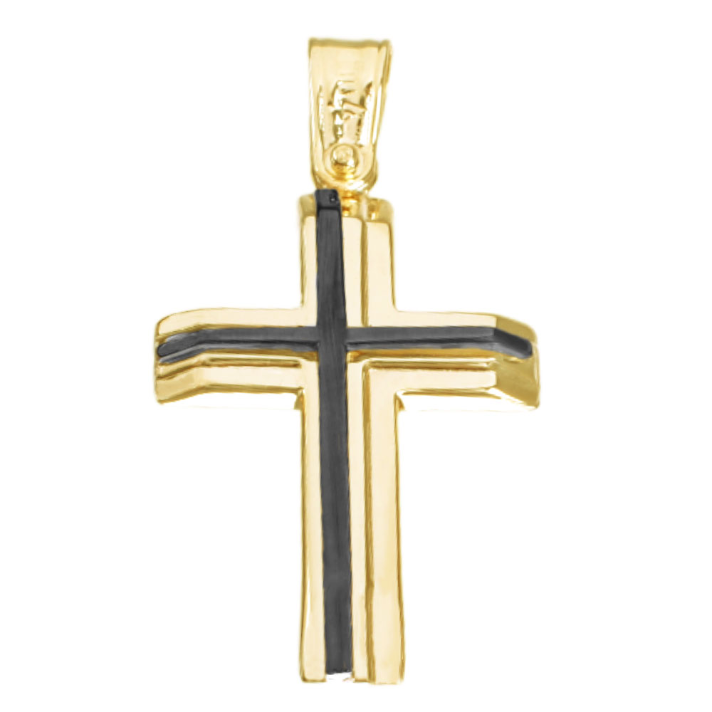Σταυρός Ανδρικός Δίχρωμος σε Κίτρινο Χρυσό κ14 και Μαύρο Filva 1865
