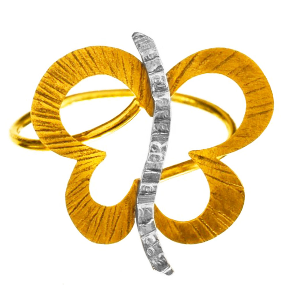 Δακτυλίδι Πεταλούδα Χειροποίητο Δίχρωμο Χρυσό κ14 Gatsa κωδ ΔΑ1970