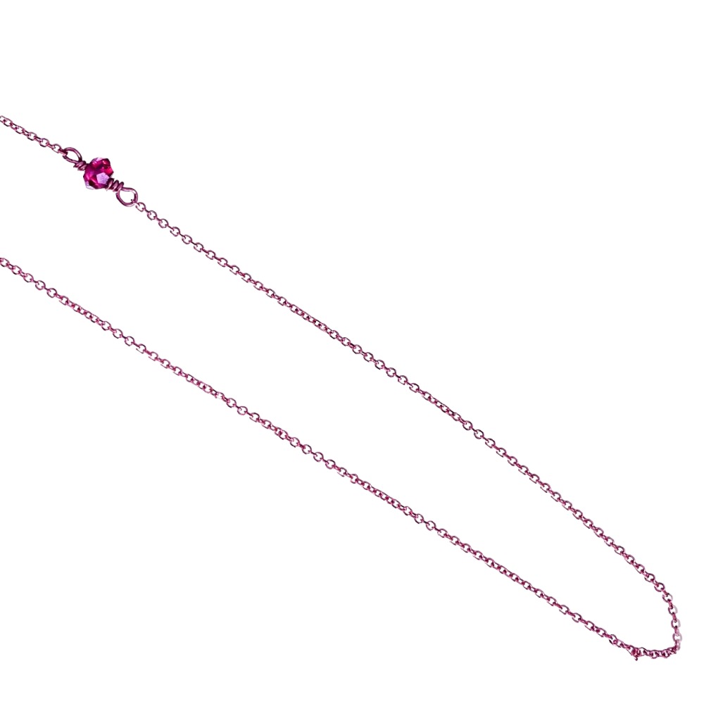 Αλυσίδα Λαιμού Ροζ Χρυσή με μήκος 44cm με χάντρα ροζ κ14 Gatsa κωδ ΑΛ2043
