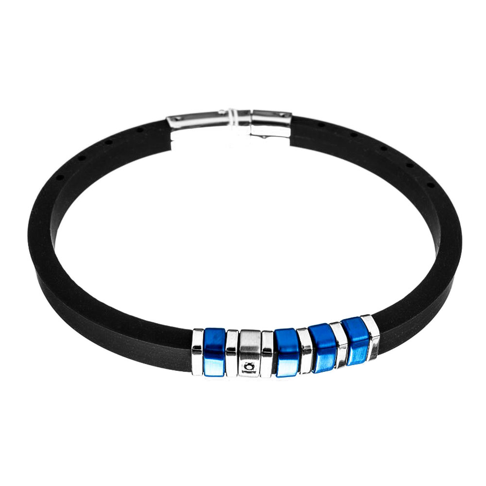Βραχιόλι Καουτσούκ Ανδρικό Μαύρο με ατσάλι άσπρο και μπλε Visetti BR067M
