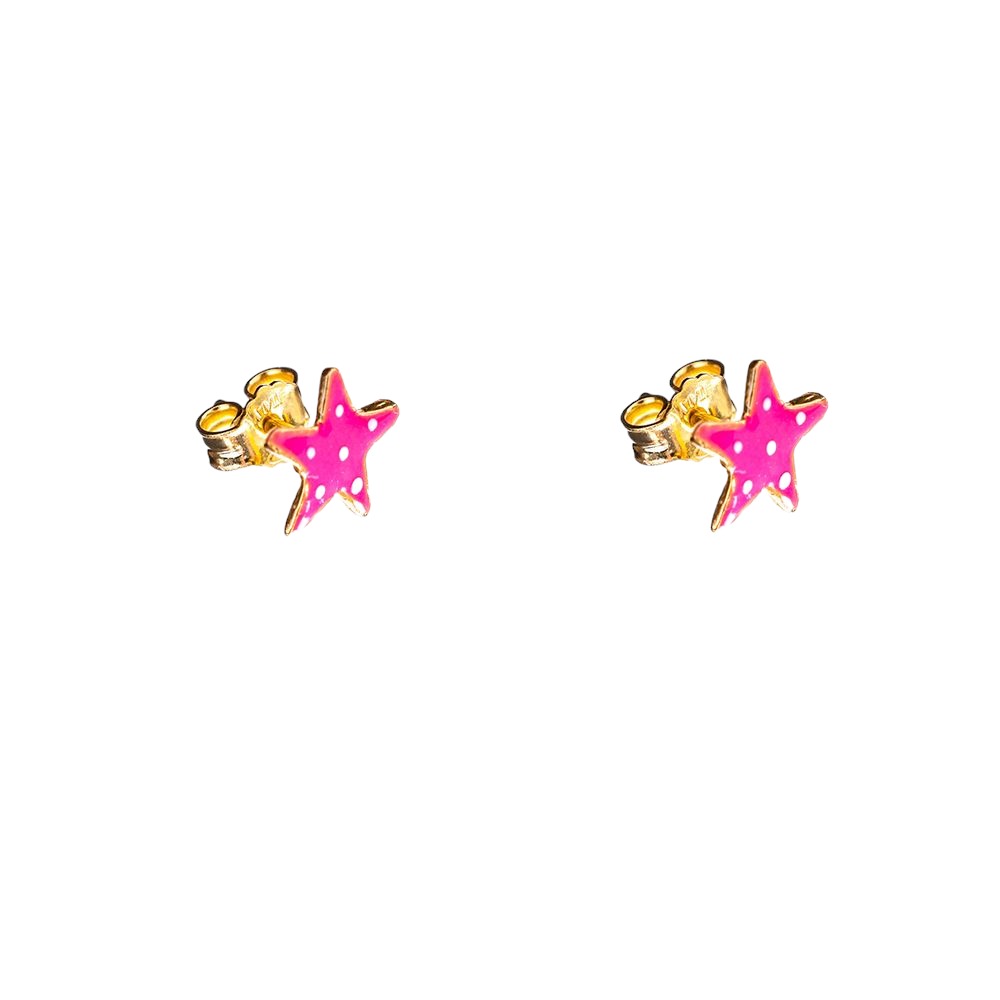 Σκουλαρίκια παιδικά με σμάλτο ροζ Αστέρι Επιχρυσωμένο 925 Gatsa ΣΚ2865