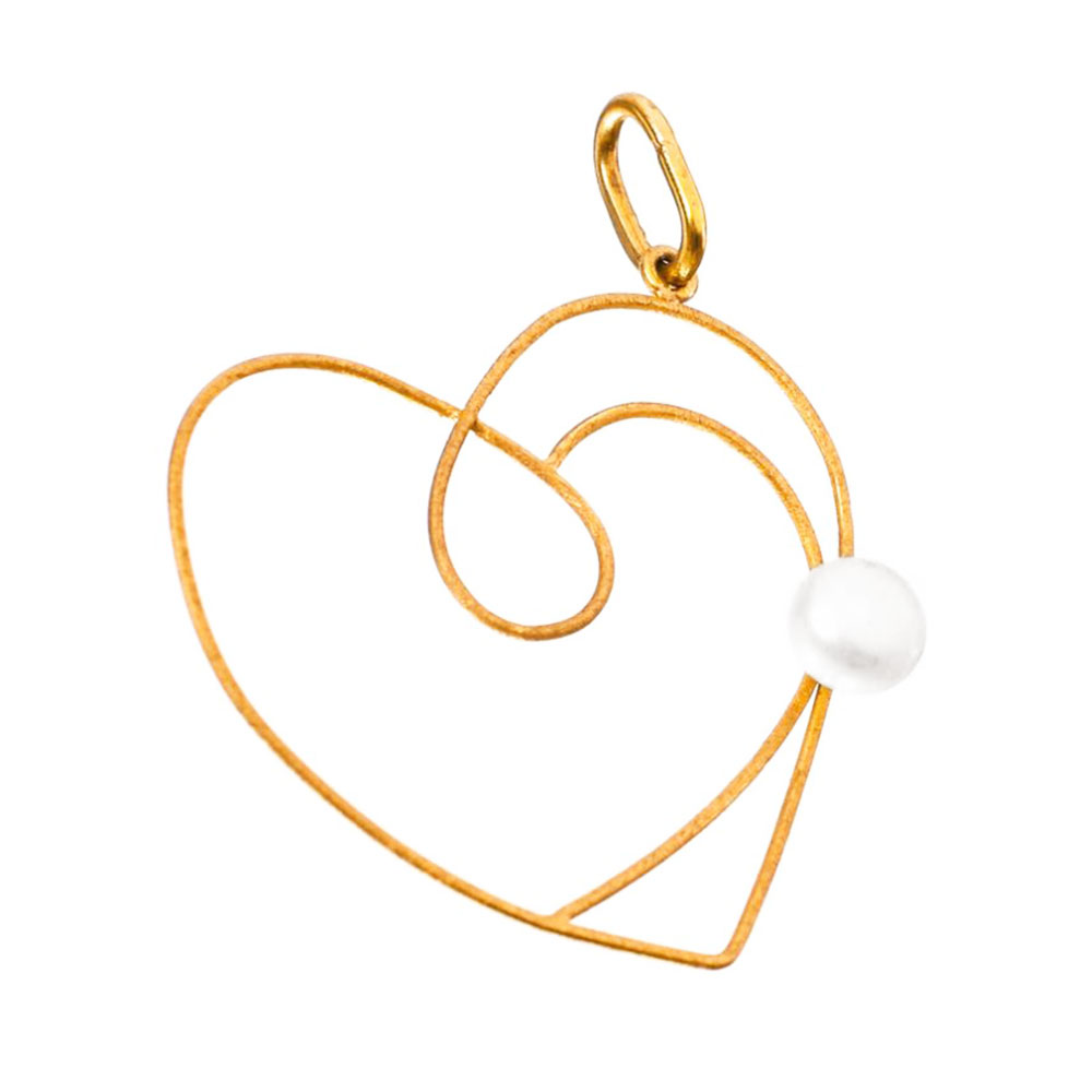 Κολιέ Κίτρινο Χρυσό Χειροποίητο Καρδιά Μαργαριτάρι χωρίς αλυσίδα κ18 Gatsa κωδ ΚΛ3027