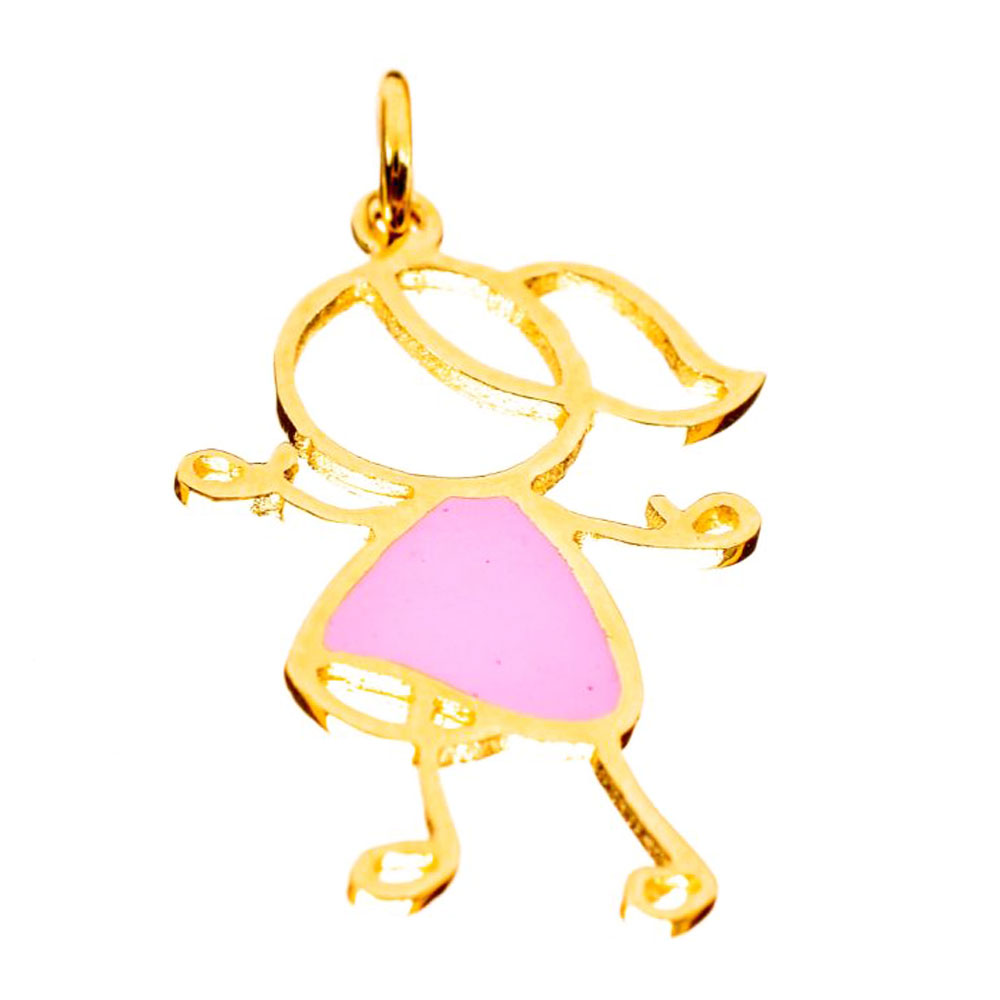 Μοτίφ σε Κίτρινο Χρυσό κ9 χωρίς αλυσίδα με ροζ σμάλτο κοριτσάκι Gatsa ΚΛ5137